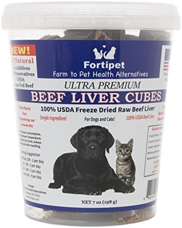 Fortipet Freeze Dried Raw Liver Healthy Dog and Cat Training Treat Supplement, Best USDA Grass Fed Beef, 7 Ounces