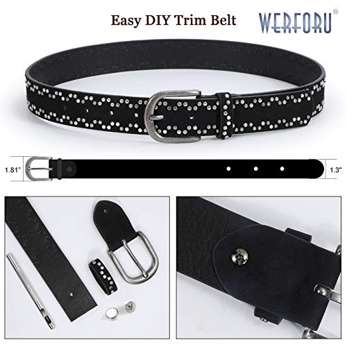 WERFORU Women Rivets Studded PU Leather Belt for Jeans Dress Ladies Punk Waist Belt, Black,Suit for Pants Size 26-29 Inches