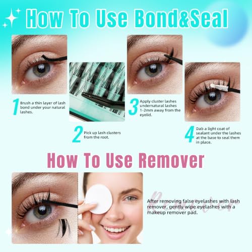 Manga Lash Clusters Kit 144PCS Fairy Eyelash Extension Kits with Lash Bond and Seal, Fake Eyelashes Clusters with Invisible Eyelash Band, Lash Glue Remover and Eyelash Applicator (8-18mm set)