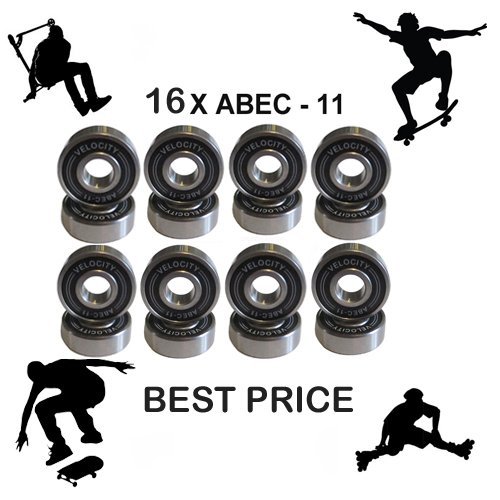 Velocity 16 Pack pro ABEC 11 608-2RS Skateboard Bearings 8x2