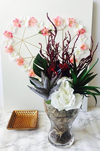 Faux Succulent Terrarium - Artifical modern Succulent Arrangement in Clear Glass Planter,silk peony flower . succulent plant with flower .