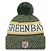 New Era Knit Green Bay Packers Green On Field Sideline Sport Knit Winter Stocking Beanie Pom Hat Cap 2015