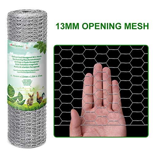 Amagabeli Verzinkter Maschendrahtzaun 1m x 25m | 100cm Höhe | 0,7mm Drahtstärke | 13mm Sechseck-Maschen | Für Hühnerzaun, Kaninchengehege & Gartenschutz⠖ Bild 4