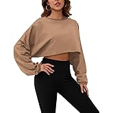Meladyan Women Long Sleeve Crewneck Crop Top Tee Shirt Sweatshirt Casual Solid Loose Fit Workout Cropped Pullover Tshirt
