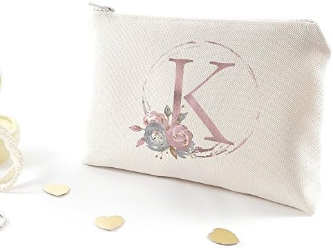 Bridesmaid proposal makeup bag set - Will you be my bridesmaid cosmetic case Personalized bridesmaid cosmetics pouch Canvas zipper pouches (Letter K)