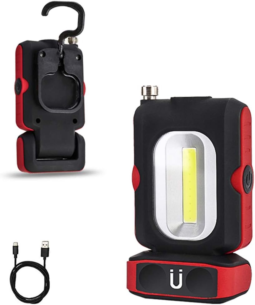 HEDELE Portable LED Rechargeable Work Light Multi-use COB Flashlight, Magnetic Flashlight LED & Hanging Hook, Battery-Operated 5000K Daylight Rechargeable with Picker, for Car Repairing, Blackout