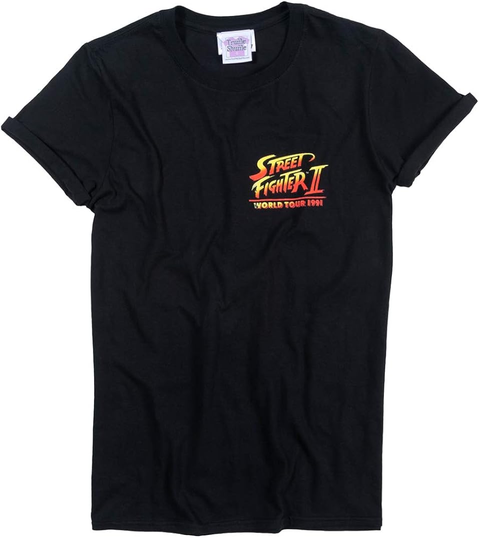 TruffleShuffle Womens Street Fighter II World Tour Black Boyfriend Rolled Sleeve T Shirt
