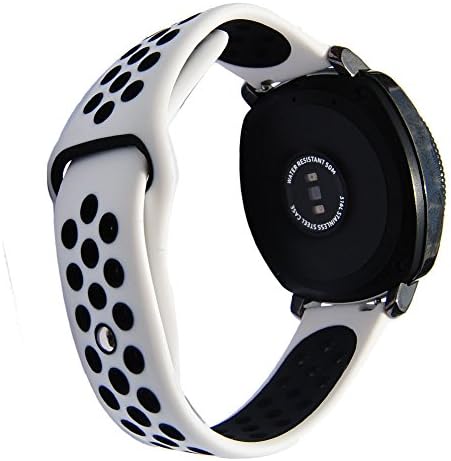 20mm Sport Silicone Strap for Ticwatch E & Ticwatch 2 S2 Classic SM-R732/SM-R735 Samsung Gear Sport Vivoactive 3 Rubber Band (White-Black)