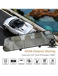 Dash Cam, visualización táctil IPS de 5" FHD 1296P 170 grados gran angular visión nocturna salpicadero cámara grabadora de coche con G sensor, grabación en bucle, monitor de estacionar, WDR, tarjeta de 16 GB incluida