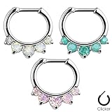 Opalites Round Five Gemmed Princess Septum Clicker Ring (Sold Individually)