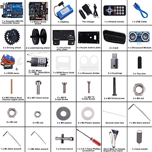 Keywish Panther-Tank Robot for Arduino UNO Project Smart Car Kit with Tutorial,Uno R3 Board,Line Tracking Module, Ultrasonic Sensor,Bluetooth Module,Great Educational Stem Toys for Boys and Girls - Thumbnail 4