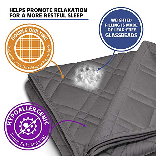 ACOMOPACK Queen Size Weighted Blanket(48\'\'x78\'\',15 lbs)- Double Stitch Weighted Blankets for Adults with Glass Beads Weight Fillers, Square Quilting Queen Size Weighted Blanket with Premium Cotton