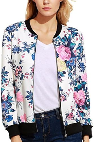 TOPUNDER Women Casual Print Zipper Vintage Blazer Jacket Coat Outwear Blouse (S, White)