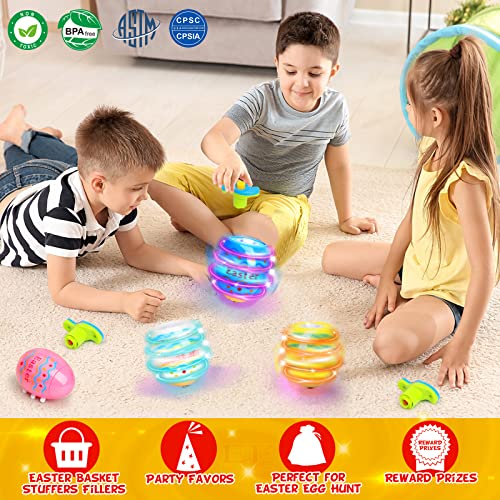 LUKAT Light Up Easter Eggs Toy Gifts for Kids, 6 Easter Egg Spinning