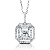 BERRICLE Sterling Silver Pendant Necklace for Women, Cubic Zirconia CZ - Cushion, Pear, Princess, Round Cut - Art Deco Halo Styles