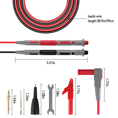 Multimeter Test Leads Kit,Digital Multimeter Test Kit Set of 15 With Crocodile Alligator Clips Lead Probe,Lead Extensions, Mini Hooks Accessory Kit