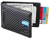 NapaWalli RFID Blocking Bifold Slim Genuine Leather Thin Minimalist Front Pocket Wallets for Men Money Clip (Carbon Fiber Leather Black)