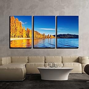 3 Piece Canvas Wall Art - Autumn Landscape, Lake Wanaka, New Zealand - Modern Home Art Stretched and Framed Ready to Hang - 16"x24"x3 Panels