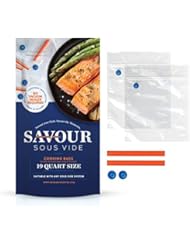 Savour Sous Vide Cooking Bags (19 Count Quart Size), Reusable, Fast and Simple, Leak Proof, No Vacuum Sealer Required, No BPA/BPS