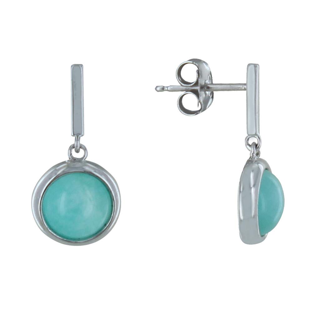 LES POULETTES BIJOUX - Rhodium 925 Silver Earrings Bar and Half Pearl of Amazonite