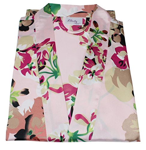 Ms Lovely Women's Floral Satin Bridesmaid Robe Short Kimono W/Pockets for Bridal Party - Light Pink XL