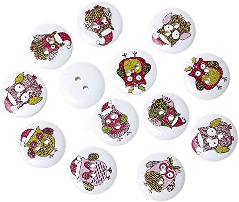 Cartoon Owl Pattern 18mm Wooden Sewing Buttons, 100 Pcs Mixed Colors