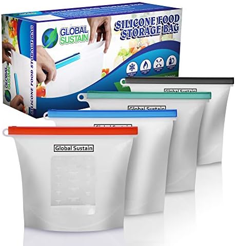 Ziploc Reusable Silicone Food Bag - (4-pack) 2 Regular & 2 Large Reusable Freezer Bags - Airtight Seal For Lunches, Sandwiches, Snacks, Soups, Liquids and Sous-Vide - Eco Friendly