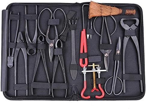 GHP 14Pcs Bonsai Tool Carbon Steel/Extensive/Cutter/Scissors Set w Nylon Case