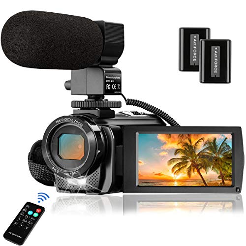 Video Camera Camcorder with Microphone, Aasonida YouTube Vlogging Camera FHD 1080P 30FPS 24MP 16X Digital Zoom,Digital Camera Webcam Recorder with Remote Control, 3" 270° Rotation Screen,2 Batteries - Thumbnail 7