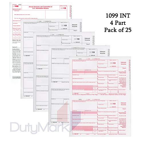 1099 INT Tax Forms 2019, Interest Income Set, 25 Pack, Great for QuickBooks and Accounting Software, 1099-INT 2019