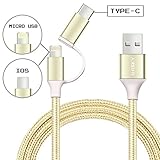 NASKY 3-in-1 Nylon Braided Multifunction 3ft Charging Data Cable (Lightning & Micro USB & USB-C) For IOS, Android, Type C Device