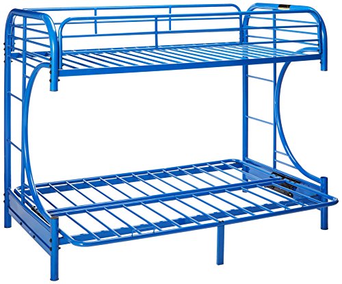 Major-Q Sh4509bl Navy Blue Modern Metal Tube Supported Twin Futon Bunk Bed with Built-in Ladders & Full Length Guard Rails