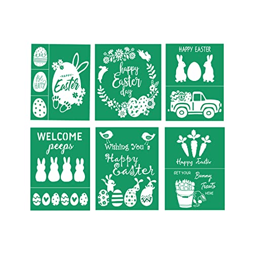 DGAGA Easter Day Silk Screen Stencils 6PCS Easter Theme Reusable Adhesive Stencils Mesh Chalk Stencils for Painting on Wood Sign, Canvas, Chalkboard, T-Shirt, Crafts, DIY Festival Decoration