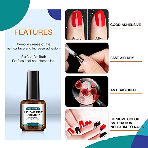 No Burn Acid Free Primer, Professional Natural Nail Bond Primer, Superior Bonding Acid Free