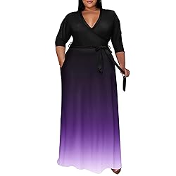 Runwind Plus Size Dress for Women 3/4 Sleeve V Neck
