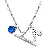 Sportybella Flute Necklace, Personalized Flute Charm Necklace with Birthstone & Letter Charm, Music Pendant Necklace, Flute Jewelry for Women, Teens, Youth