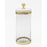 Godinger Canister Storage Container, Glass Storage Canister, Marble with Gold Band - 4x8