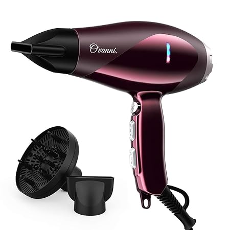 Ovonni Ionen-Haartrockner Profi Föhn mit AC-Motor 2200 Watt, Turmalin-Keramik-Beschichtung, Fön Diffusor, StylingDüse, Mittle