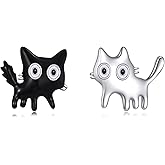 Cat Stud Earrings Sterling Silver Black White Cat Studs Earrings Cute Animal Earrings Jewelry Gifts for Women
