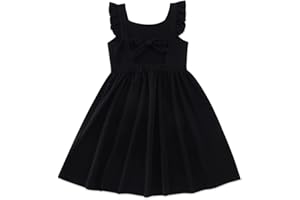 ALLIFLY Little Girls Tie Back Dress Kids Vintage Sundress Casual Sleeveless Dresses 3-7 Years