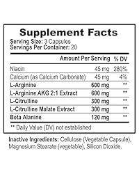 L Arginine - Suplemento de óxido nitrico extra fuerza 2010 mg - Citrulline Malate, AAKG, Beta...