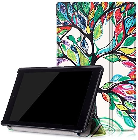 Sehon Leather Case for All-New Fire HD8 7th Generation / 6th Generation ( 2016 / 2017 Release ), Fire HD8 Case [Stand Feature] Smart Cover Auto Sleep / Wake Function (Happy Tree)