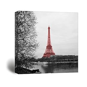 Canvas Prints Wall Art - Red Eiffel Tower | Modern Wall Decor/Home Decoration Stretched Gallery Canvas Wrap Giclee Print. Ready to Hang - 12" x 12"