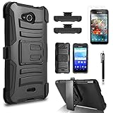 Kyocera Hydro Air Case, Combo Rugged Shell Cover Holster with Built-in Kickstand and Holster Locking Belt Clip + Circle(TM) Stylus Touch Screen Pen And Screen Protector - Black