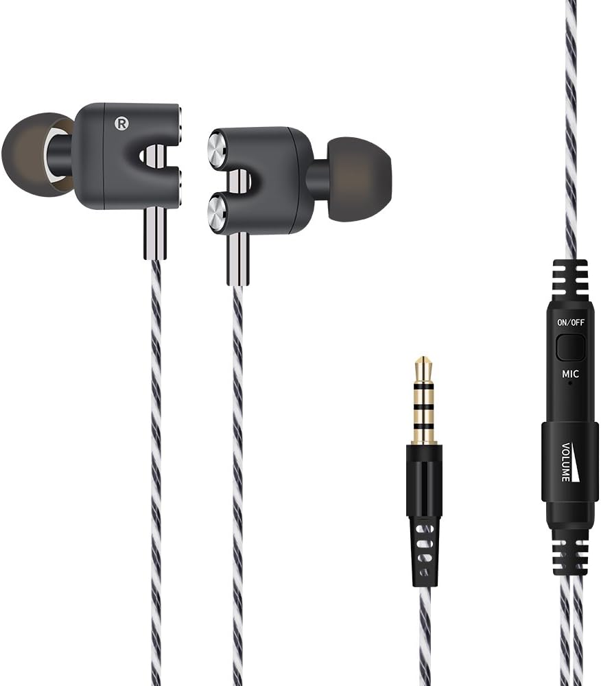 Aita Wired Earphones In Ear Headphones with Mic for Handsfree call, Dual Speakers, for iPhone iPod iPad Android Smartphones, Tablets, MP3 Players ect.(AT-E23) (Black)