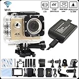 DITONG DT61 4K Ultra HD Action Camera Wifi 1080P 60fps 16MP/12MP 2.0 inch Waterproof Sports Video Camera Car Helmet Camcorder with 2pcs Batteries(Gold)