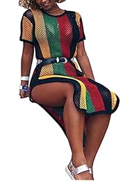 Cluster de moda vestido de playa para mujer, sexy, colorido, de malla, transparente, sin cinturón