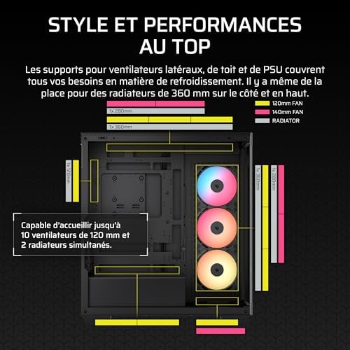 3500X RS-R ARGB Boîtier PC Mi-Tour avec Vitre Panoramique – 3 Ventilateurs RS120-R ARGB Préinstallés, Système de Fixation InfiniRail, Compatible Une Carte mère à Connexion Inversée – Noir
