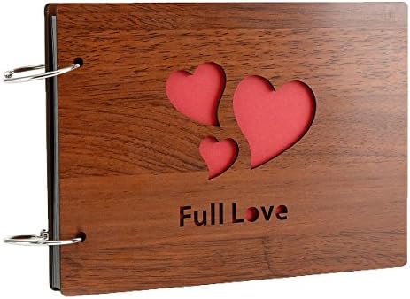DIY Scrapbook Photo Album Wood Cover 2 X 3 inches Memory Book 30 Pages for Baby Girl Boy Anniversary Birthday (Full Love)