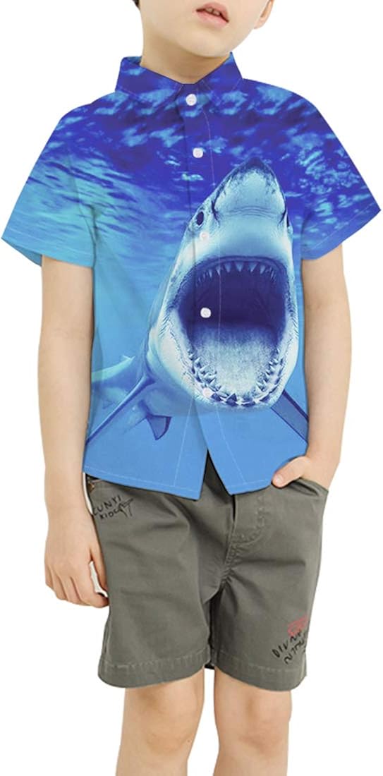 uideazone Boys Hawaiian Shirts Novelty Printed Funky Short Sleeve Button Down Shirt Kids Aloha Luau Shirt 7-14T: Clothing